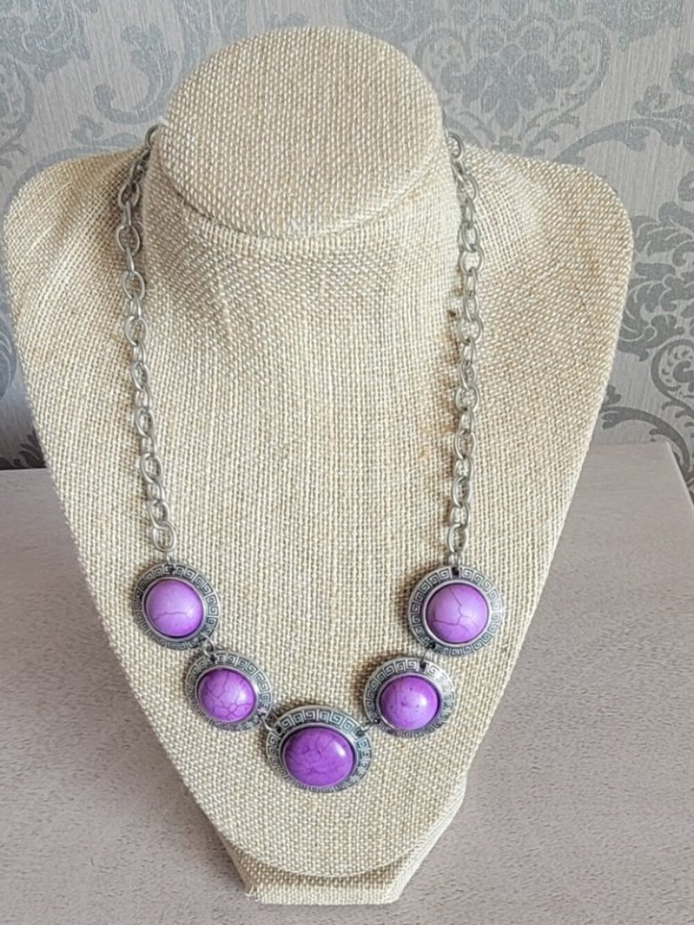 Silver Tone Purple Western Necklace